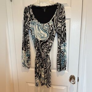 Vintage Chic Black, White, blue Swirl Dress